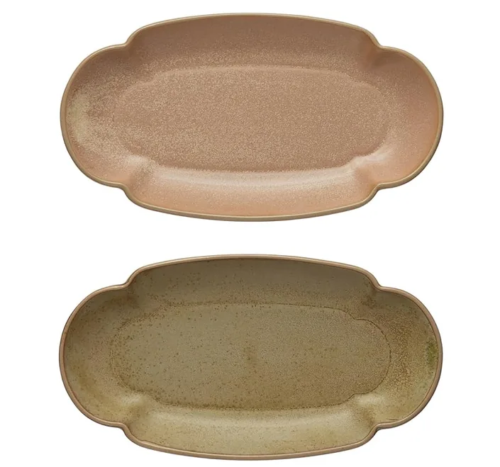 Creative Co-Op Scalloped Stoneware Plate Set, Reactive Glaze, 9 x 5 in., set of 2