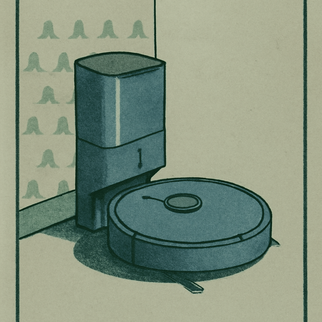 iRobot Roomba j7+ (7550) Self-Emptying Robot Vacuum — editorial illustration